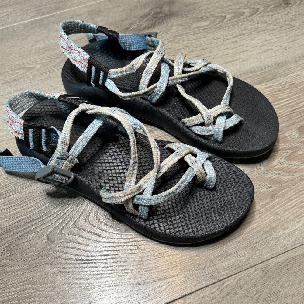 Chaco ZX/2 Classic Sphere 8 Blue Cream Double Strap Toe Loop Athletic Sandals